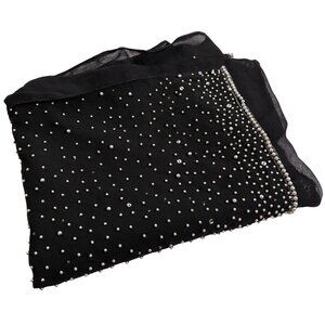 VTG Y2K 90s Beaded Drama Special Occasion Black Silky Beaded Shawl Glam